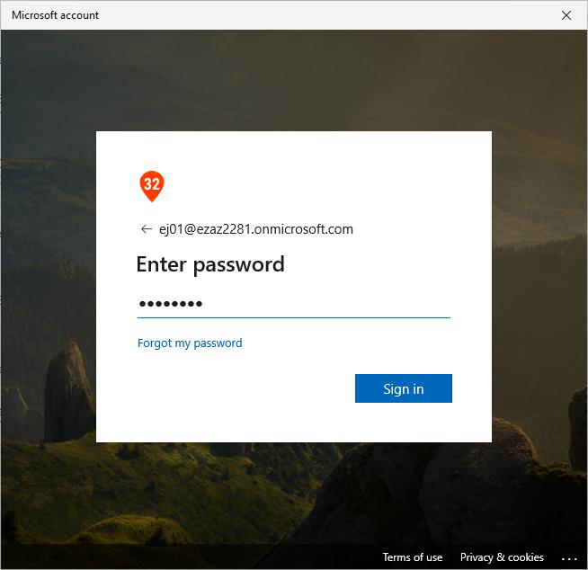 Microsoft sign-in page where the user enters their Entra ID work account email and password followed by MFA verification