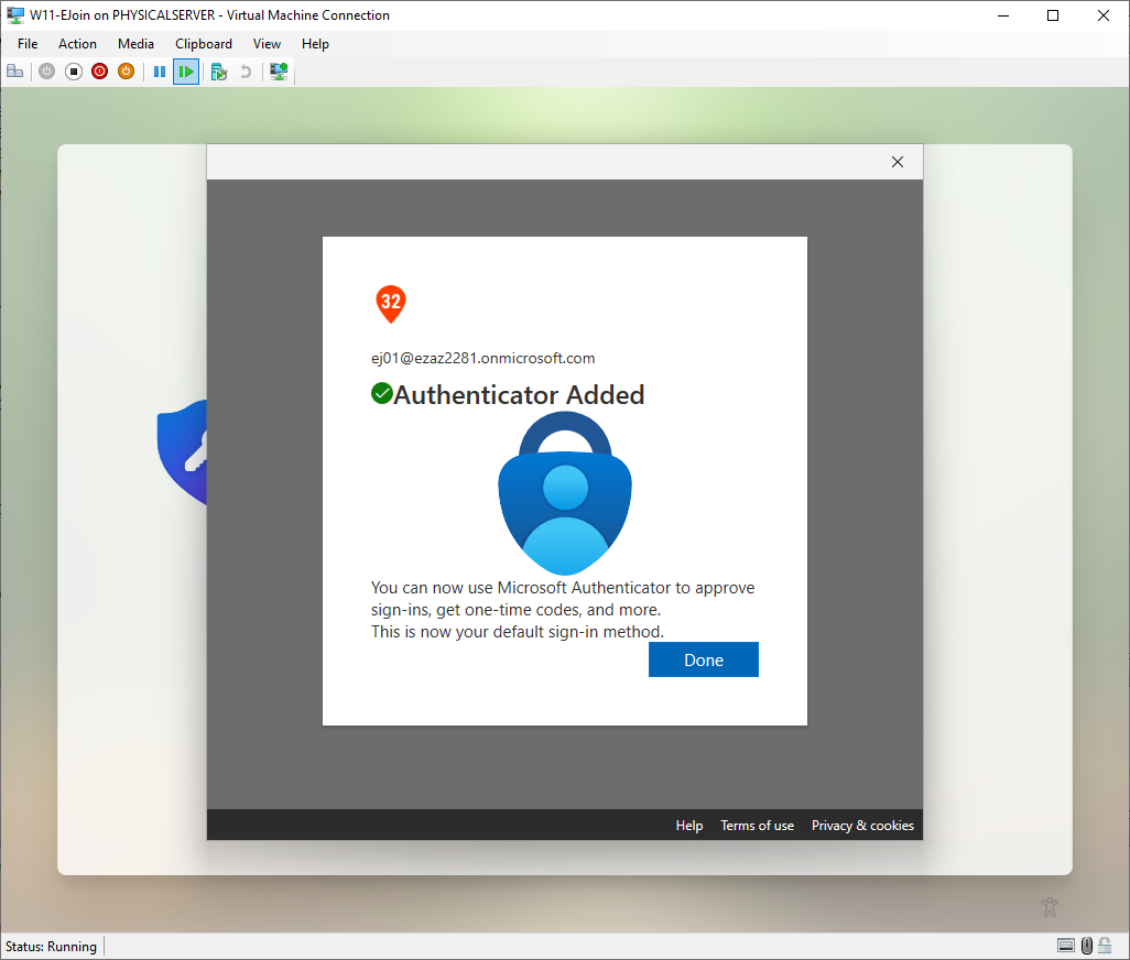 MFA verification prompt during the first Entra ID sign-in to the joined device after the restart