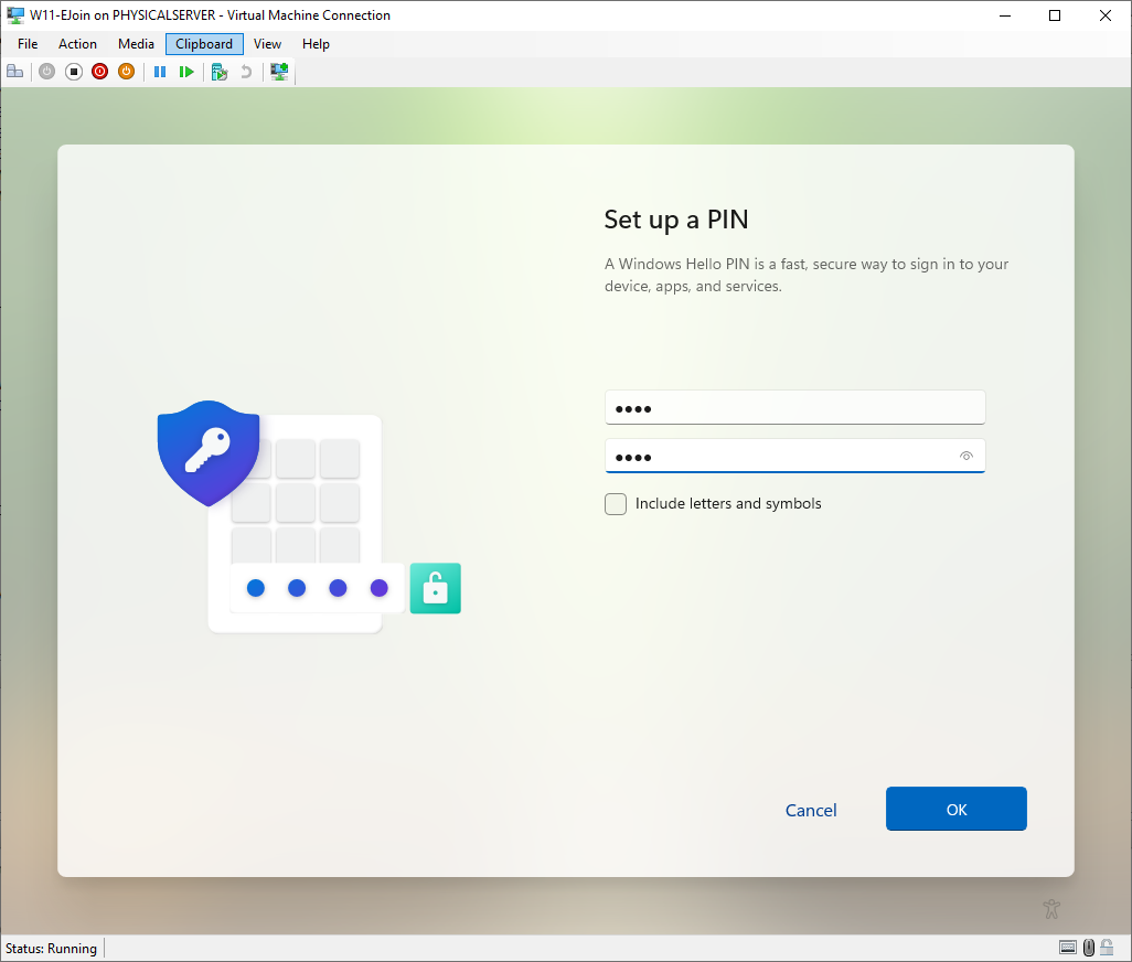 Set up a PIN dialog where the user creates a Windows Hello PIN that replaces the password for local sign-in