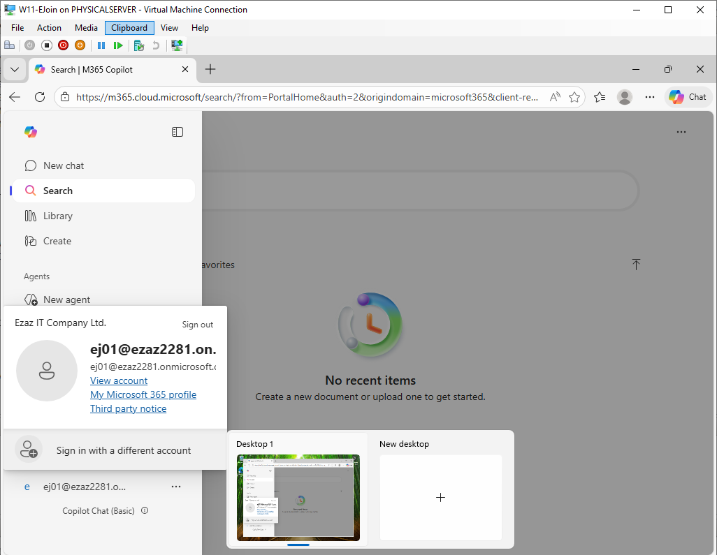 Browser session at portal.office.com showing the user is automatically signed in via the PRT without entering credentials