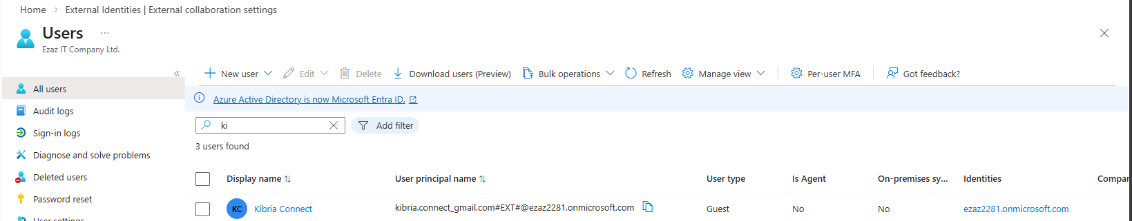 Entra Admin Center Review and Invite confirmation panel showing all the guest user details prior to clicking the Invite button which creates the guest account and emails the invitation to the external user