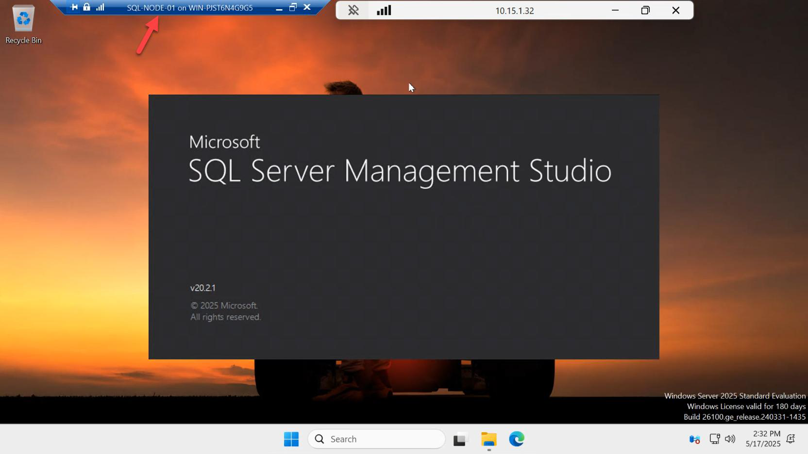 SSMS being closed and reopened on SQL-NODE-01 to refresh the connection state after AG creation