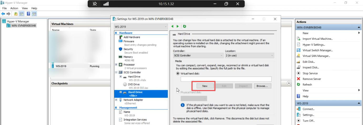 New Virtual Hard Disk Wizard before you begin and New button visible