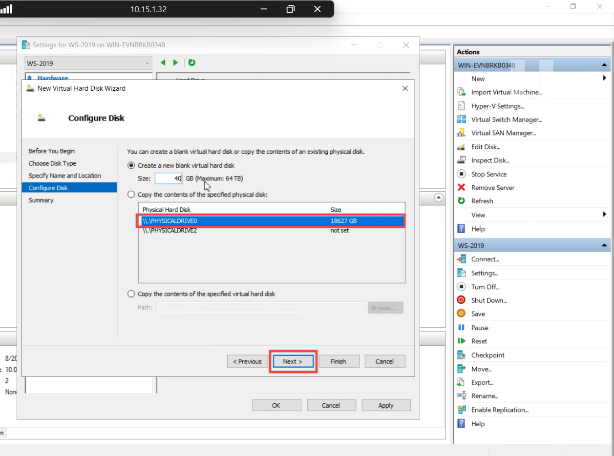 Specify Name and Location step with the new VHDX file name entered