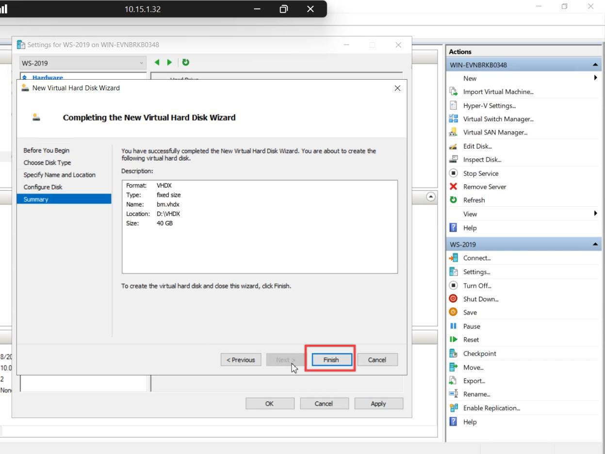 Configure Disk step showing size selector for the small lab backup disk