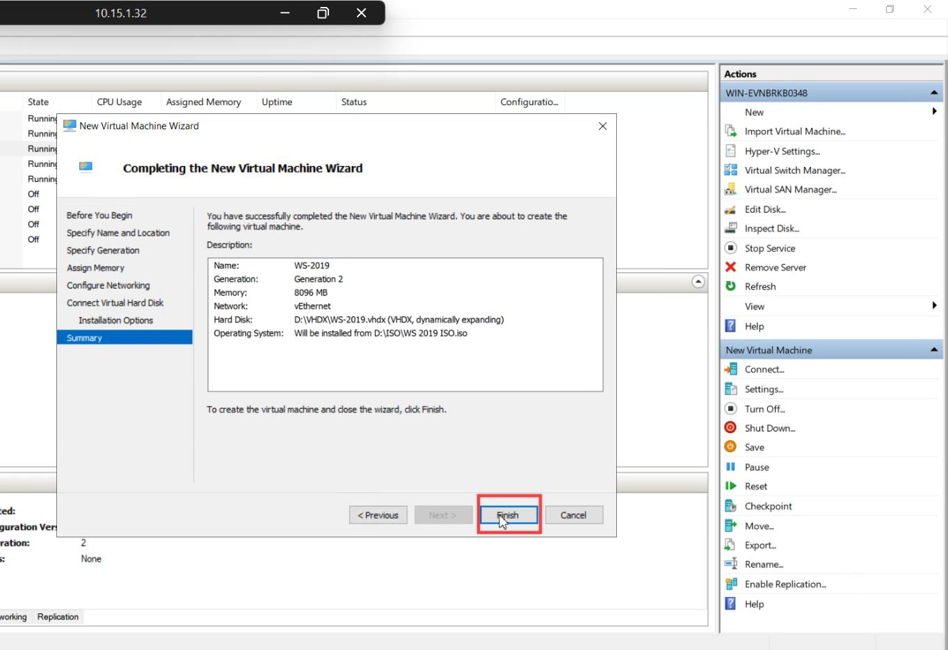 Installation Options step with the Windows Server 2019 ISO attached to match the original OS version