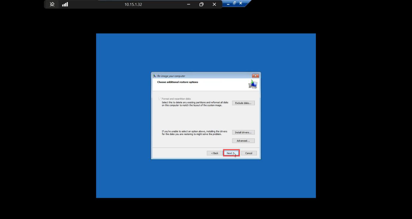 Re image your computer wizard with the latest available system image auto detected from the attached backup disk