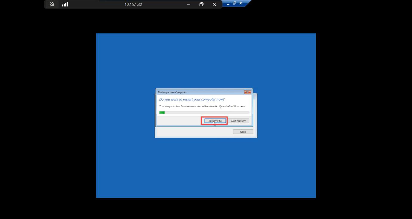 Restore in progress screen showing percentage complete as Windows is being restored from the system image