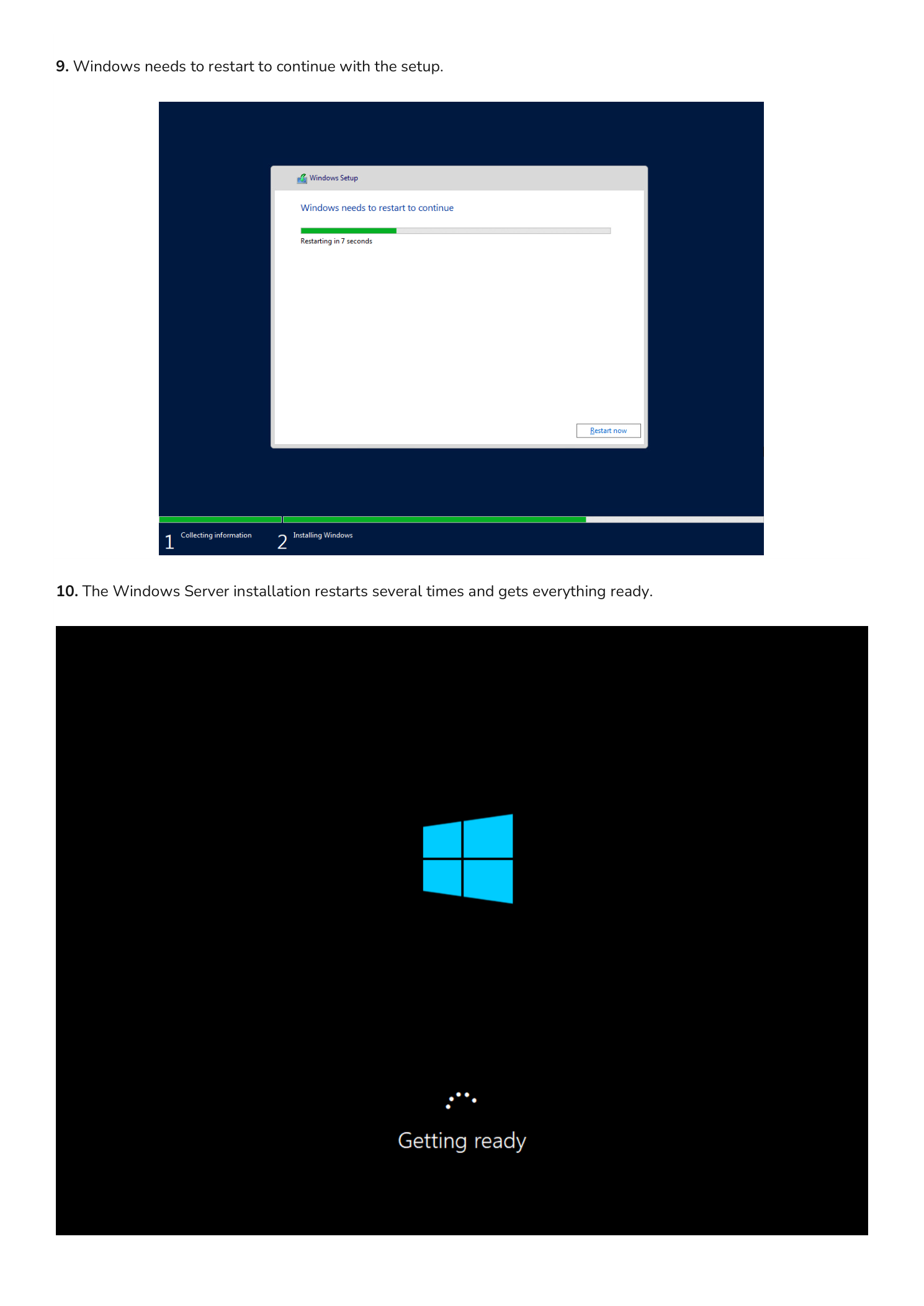 Windows Setup automatic restart and getting ready screen