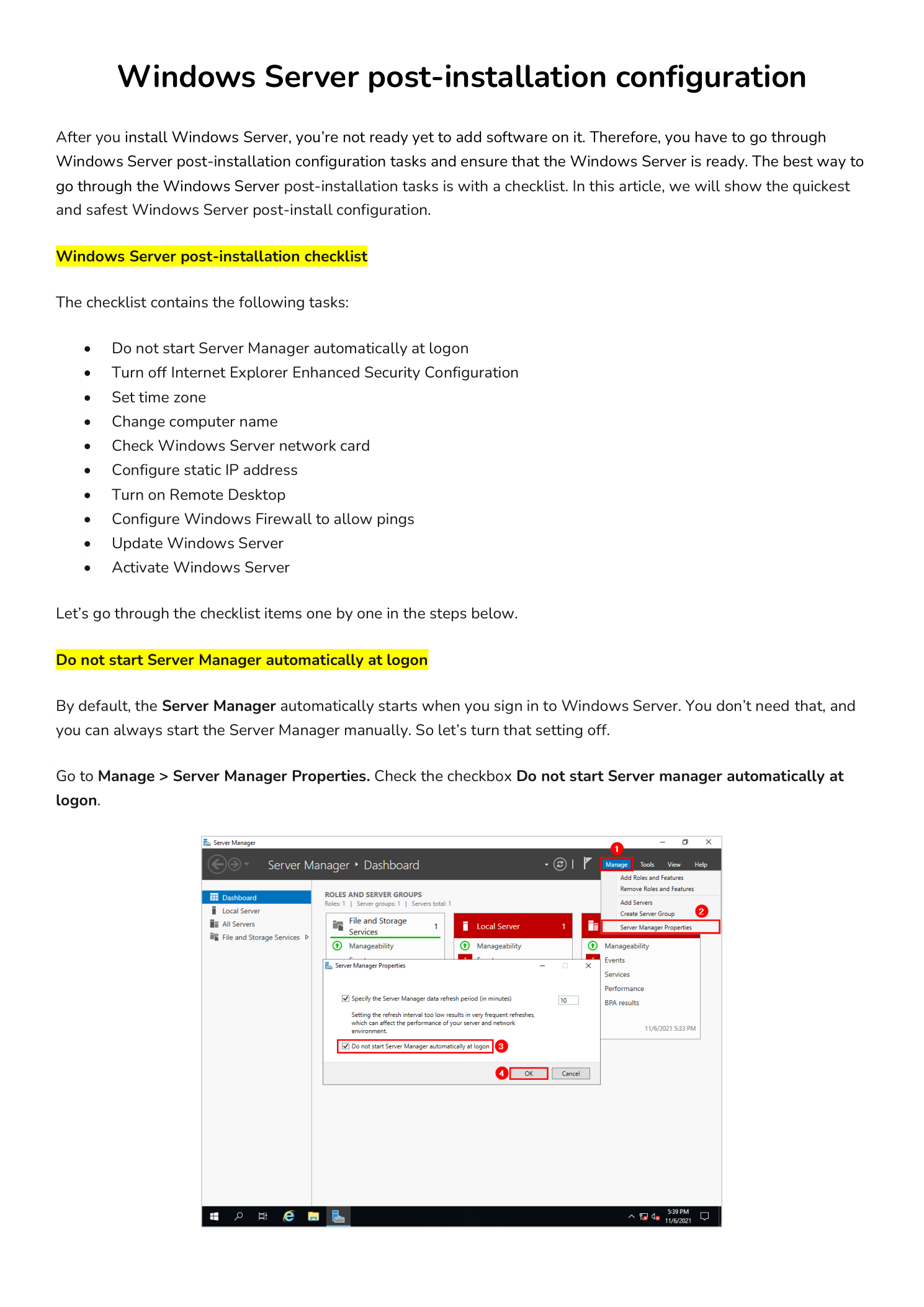 Server Manager Properties - Do not start Server Manager automatically at logon